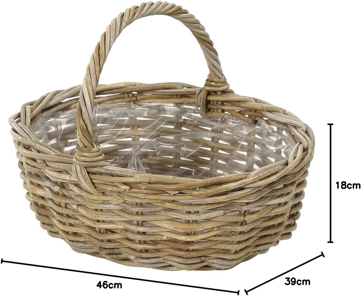 Rattanowy kosz na kwiaty Dehner z rączką, ok. 46 x 39 x 18 cm, tkanina rattanowa, szaro-brązowy
