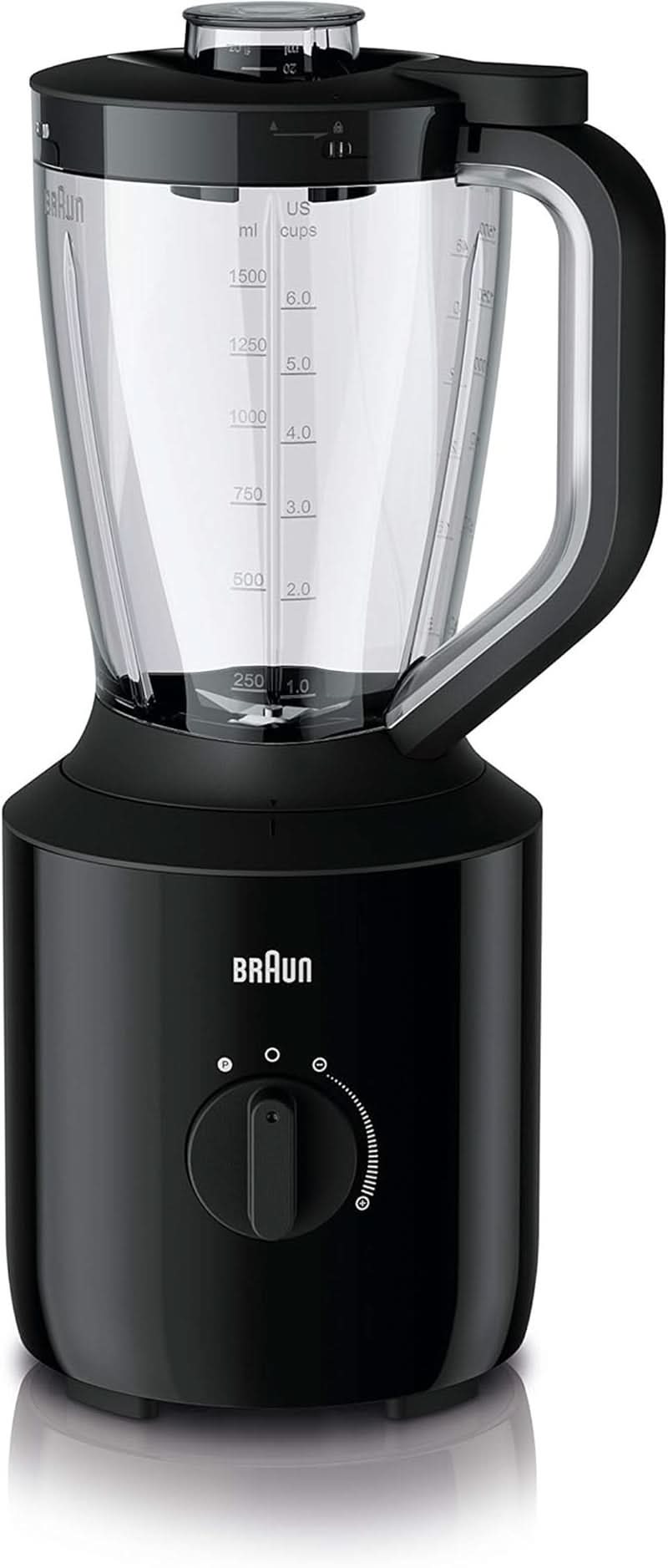 Mikser stojący Braun Powerblend 3 JB 3150 BK - 1,5 l Glas-Mixaufsatz, Küchenhelfer Zum Zerkleinern, Pürieren & Mixen, 800 W, Schwarz Kitchen Naty Shop Schwarz Single