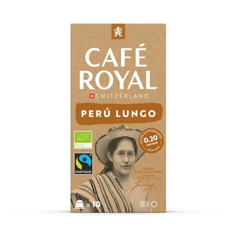 Café Royal Peru Lungo Bio – Kaffeekapseln kompatybilna z Nespresso®, 100% Arabika z Peru, kremowa, Intensität 5/12, Fairtrade, 100 Kapseln