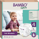 Pieluchy Bambo Nature dla niemowląt, rozmiar 4 (7-14 kg), 144 szt., opakowanie miesięczne | Pieluszki Premium ze zwiększoną ochroną przed wyciekami | Najwyższy komfort i swoboda dla aktywnych dzieci | Pieluszki testowane dermatologicznie