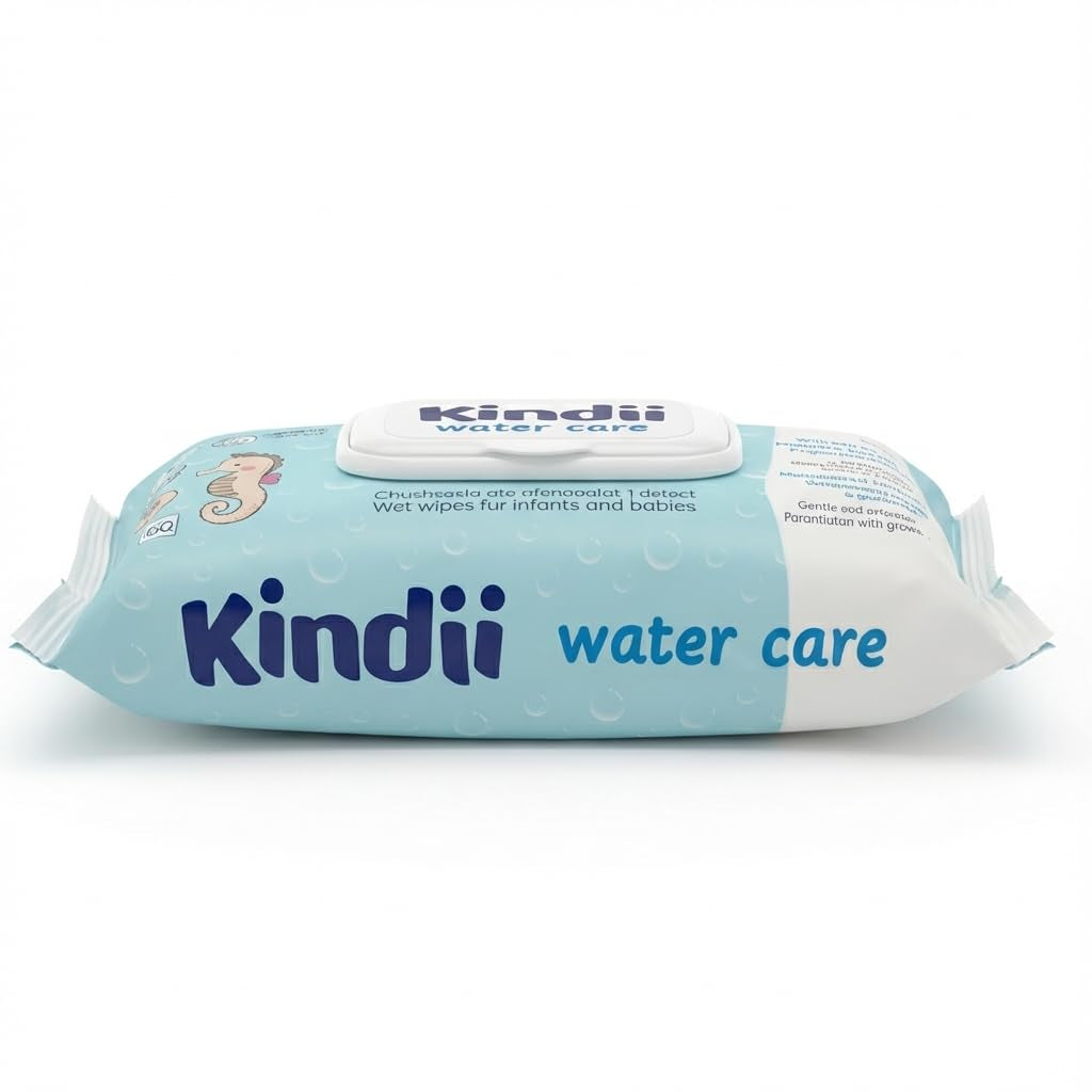 Chusteczki nawilżane Kindii Water Care - Chusteczki Aqua Baby - 100% Wiskoza, 99,9% Woda, Ekstrakt z Grejpfruta, Rozmiar szalika 150x200, 100% Biodegradowalne, Bez Plastiku, Chusteczki Oczyszczające do Skóry Wrażliwej