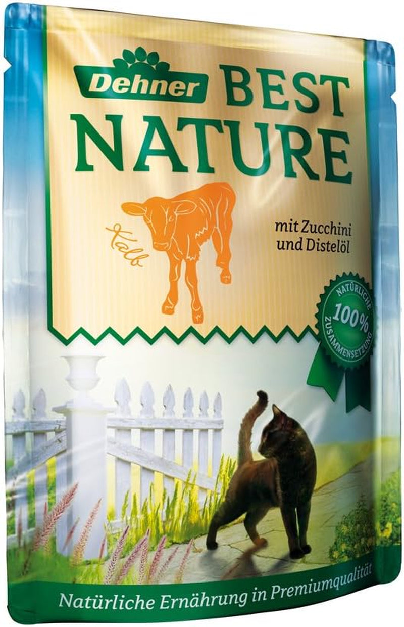 Dehner Best Nature Katzenfutter Multipack, Nassfutter, für ausgewachsene Katzen, je 2 x Kalb / Wild / Huhn / Kaninchen, 8 x 85 g Torba (680 g)