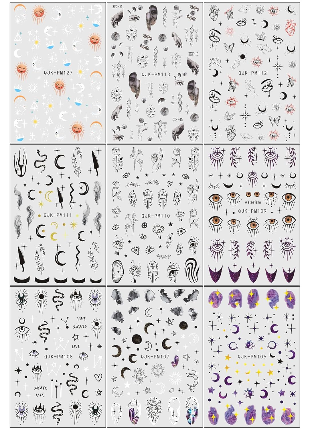 Jmeowio Nagelsticker Mond Stern Sonne 9 Blatt Nail Art Naklejka Selbstklebend Nagelaufkleber Bunte Dekoration Nageldesign Zubehör