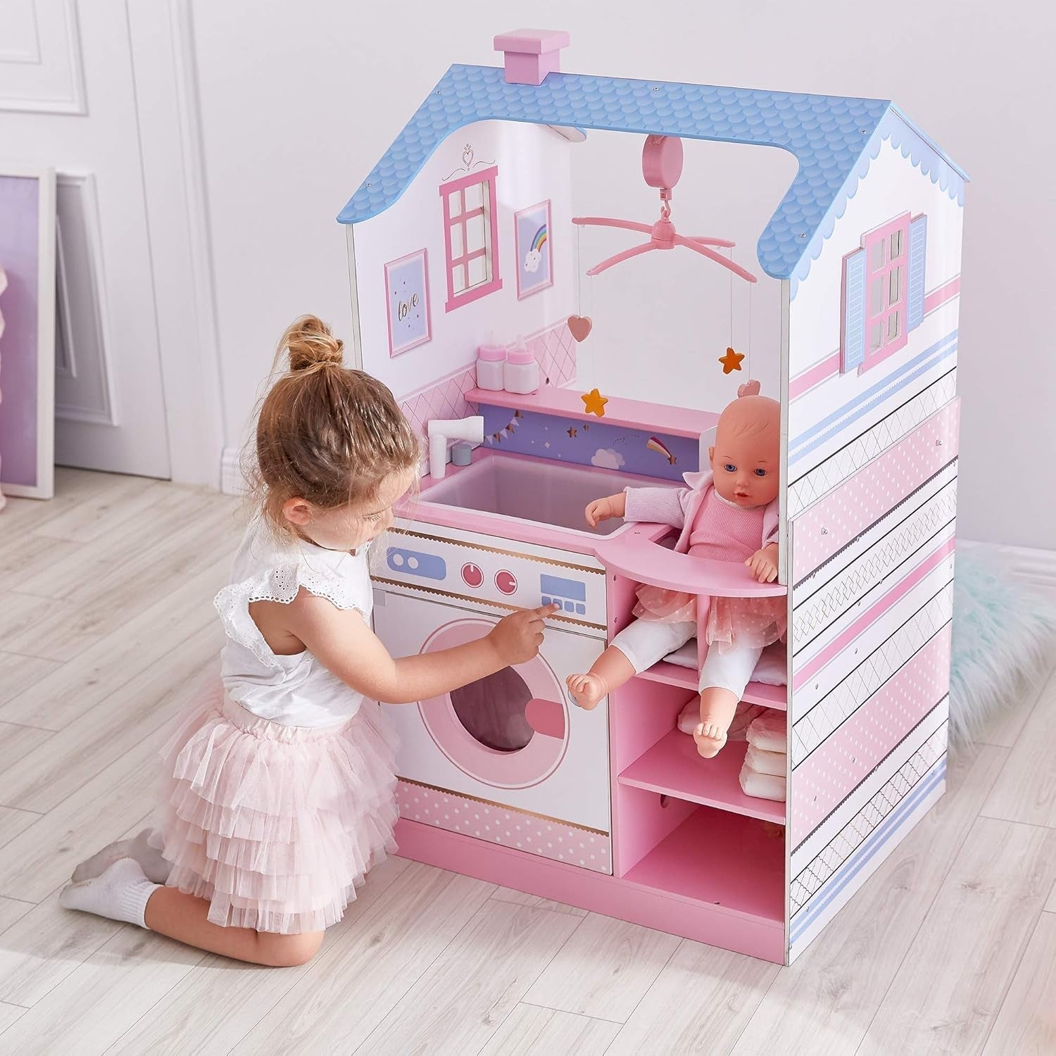 Mały świat Olivii Teamson Kids 18 Cal lalki dla dzieci drewniany domek dla lalek dwustronny przedszkole TD-11460W domy dla lalek Naty Shop