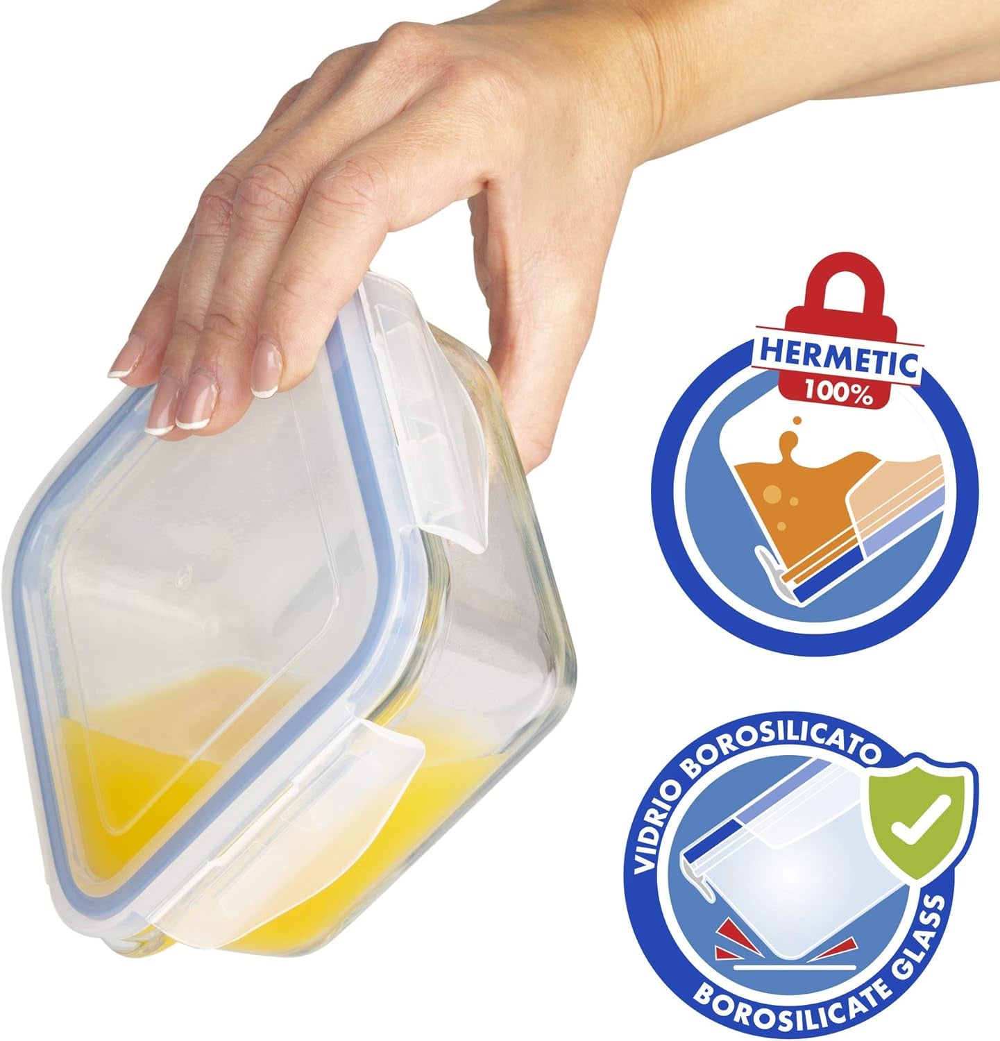 Max Home 8-pakowe szklane, hermetyczne pojemniki Szklane pudełko śniadaniowe do kuchenki mikrofalowej Zamykane pojemniki na żywność 550 ml przezroczyste pokrywki Pojemniki na żywność (16538) Pudełka do przechowywania żywności Naty Shop