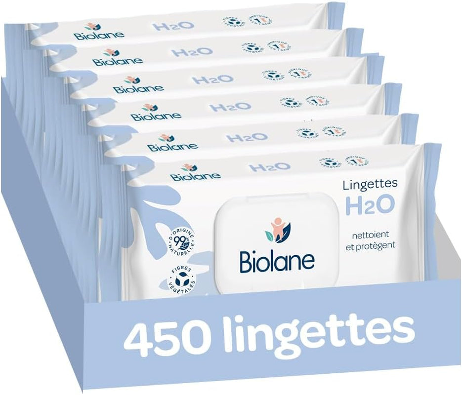 BIOLANE - Chusteczki nawilżane dla niemowląt z wodą - 225 chusteczek - 3 x 75 sztuk - Delikatne i skuteczne czyszczenie - Od urodzenia - Francuska jakość