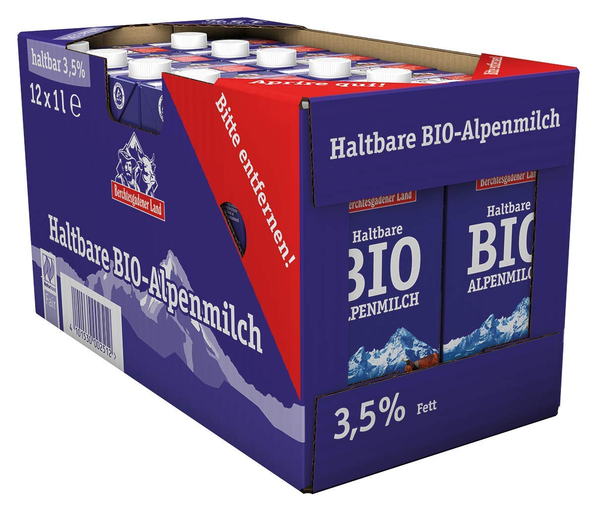 Berchtesgadener Land Haltbare Bergbauern-Milch, 1,5% Fett, opakowanie 12er (12 x 1 l)