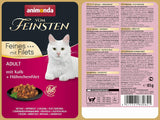 animonda vom Feinsten mit Filety, Katzenfutter nass mit Kalb + Hühnchenfilet, 18 porcji beutel (18 x 85 g), getreidefreies Katzen Nassfutter ohne Zucker, mit fleischigen Składnik