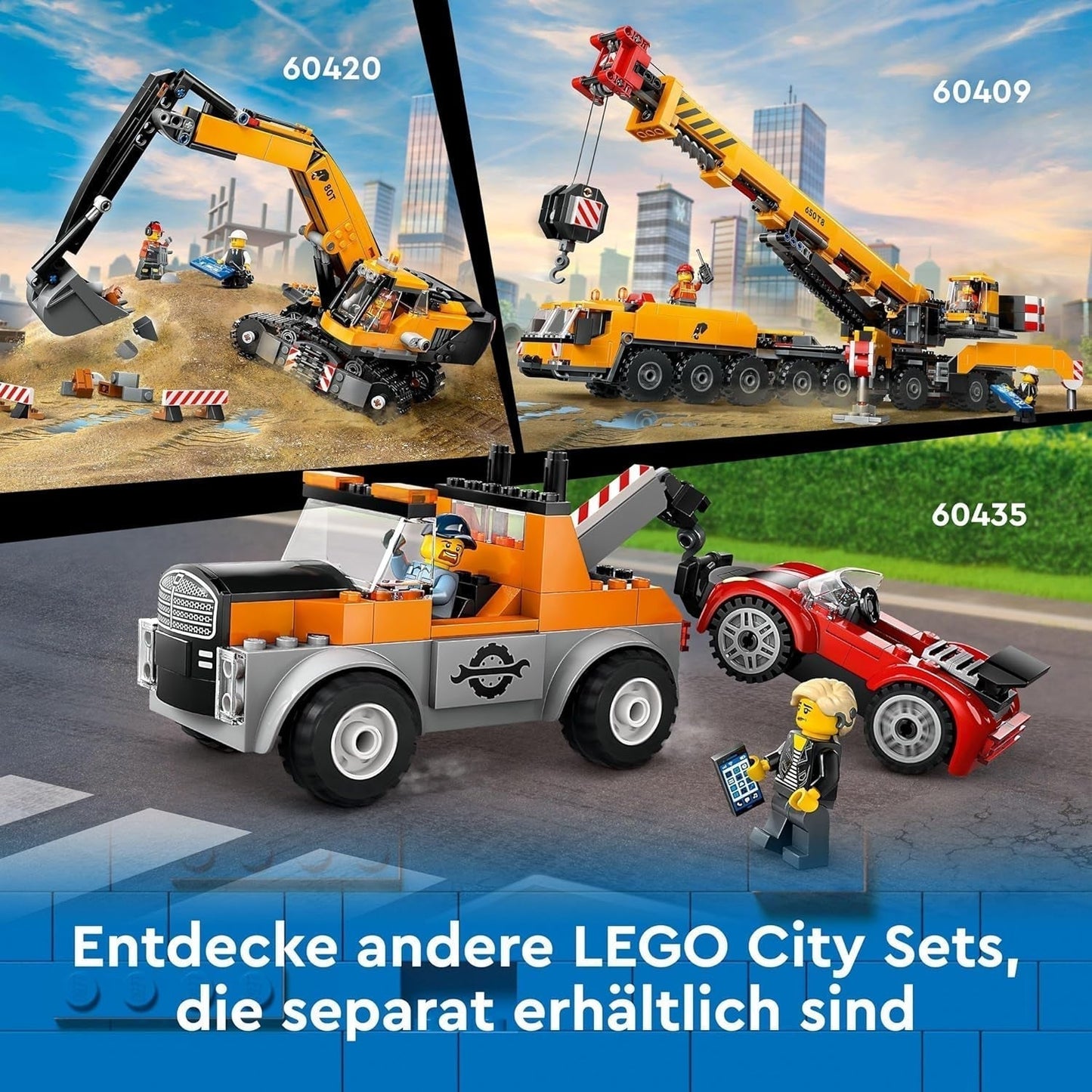 LEGO City Mobilny dźwig budowlany Zabawka konstrukcyjna dla chłopców i dziewcząt Kreatywny prezent dla dzieci Długie, wysuwane ramię 4 minifigurki pracowników budowlanych do odgrywania ról 60409 Zestawy do budowania Besuche den LEGO-Store