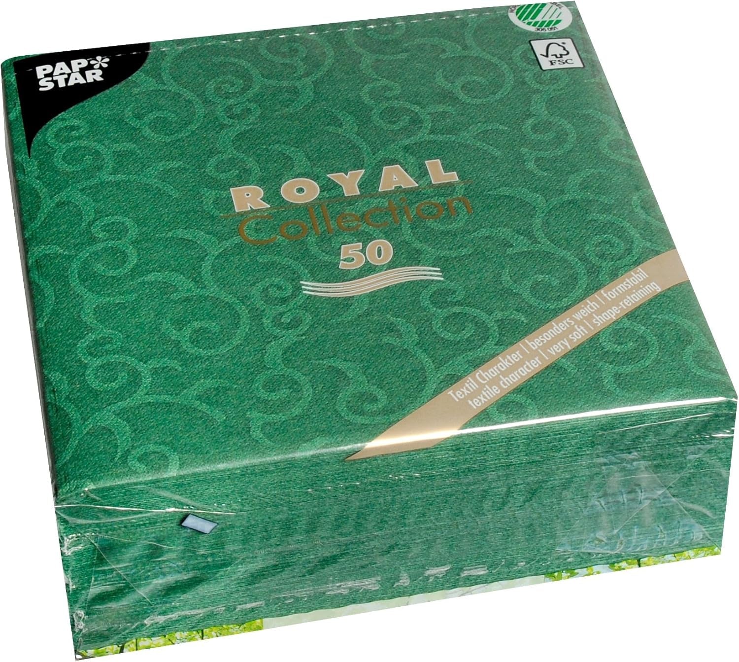 Papstar, 50 serwetek „ROYAL Collection” 1/4 złożenia 40 cm x 40 cm ciemnozielony „Casali”, #84884