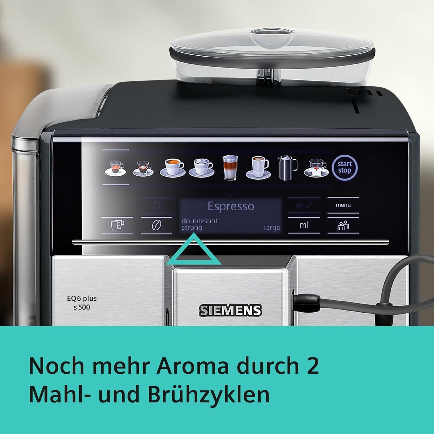 Automatyczny ekspres do kawy Siemens EQ.6 plus s300 TE653501DE, do wielu specjałów kawowych, spieniacz do mleka, młynek ceramiczny, podwójna funkcja kawy, zapobiega osadzaniu się kamienia, automatyczne czyszczenie parą, 1500 W, srebrny