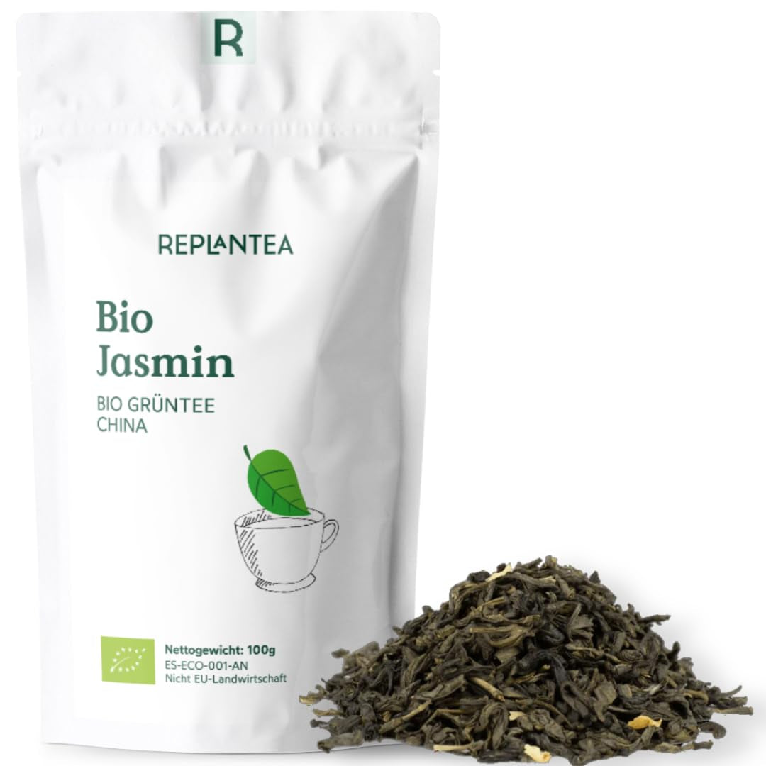 Ekologiczna herbata zielona z jaśminem 100 g (50 filiżanek) | Herbata jaśminowa z Chin luzem, organiczna jakość REPLANTEA