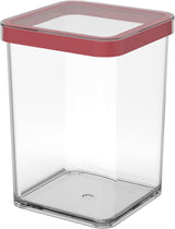 Rotho Loft Zestaw 5 słoików do przechowywania z pokrywkami, różne rozmiary, plastik spożywczy (PP) niezawierający BPA, przezroczysty/czerwony, (21,4 x 21,4 x 23,5 cm) Pudełka do przechowywania żywności Naty Shop 1 L Square