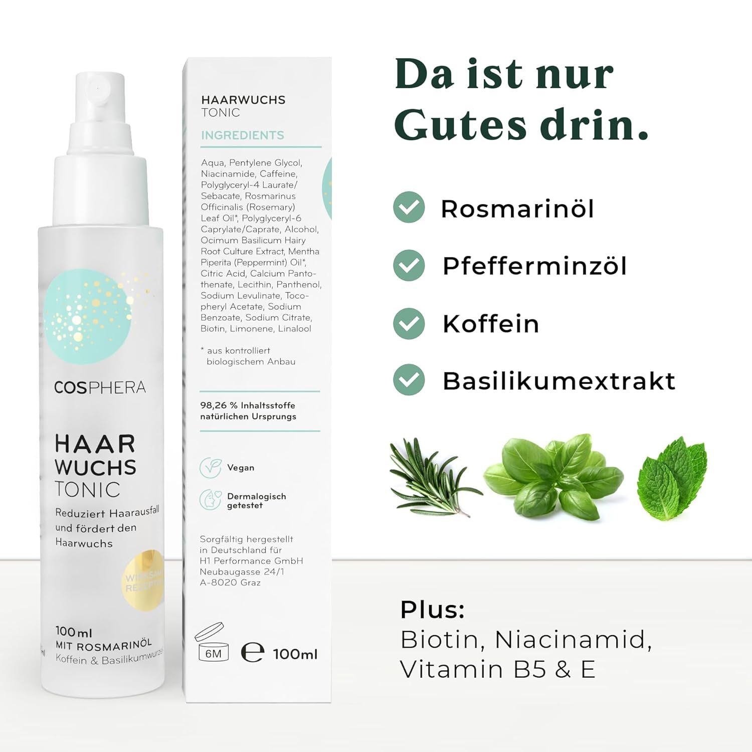 Tonik do włosów z olejkiem rozmarynowym 100ml - Olejek rozmarynowy w sprayu Naturalnie przyspiesza porost włosów - Środek na porost włosów dla kobiet i mężczyzn - Serum na wypadanie włosów - Olejek do włosów rozmarynowy od Cosphera Hair Care Naty Shop
