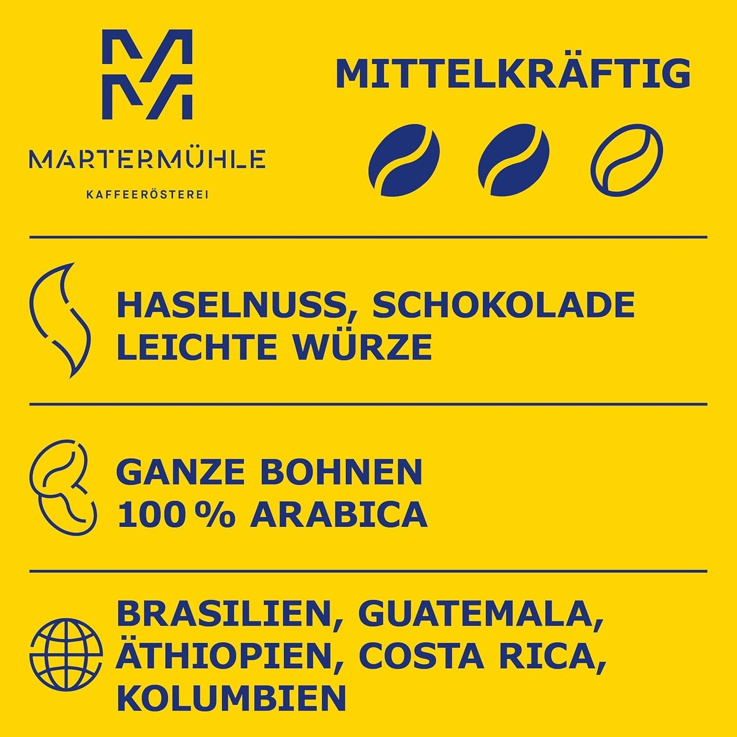 Martermühle Aßlinger Mischung Kaffeebohnen 1kg I Arabica I Smaki: Haselnuss, Leichte Würze, Schokolade I Ganze Kaffee-Bohnen schonend geröstet, säurearm