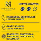 Martermühle Aßlinger Mischung Kaffeebohnen 1kg I Arabica I Smaki: Haselnuss, Leichte Würze, Schokolade I Ganze Kaffee-Bohnen schonend geröstet, säurearm