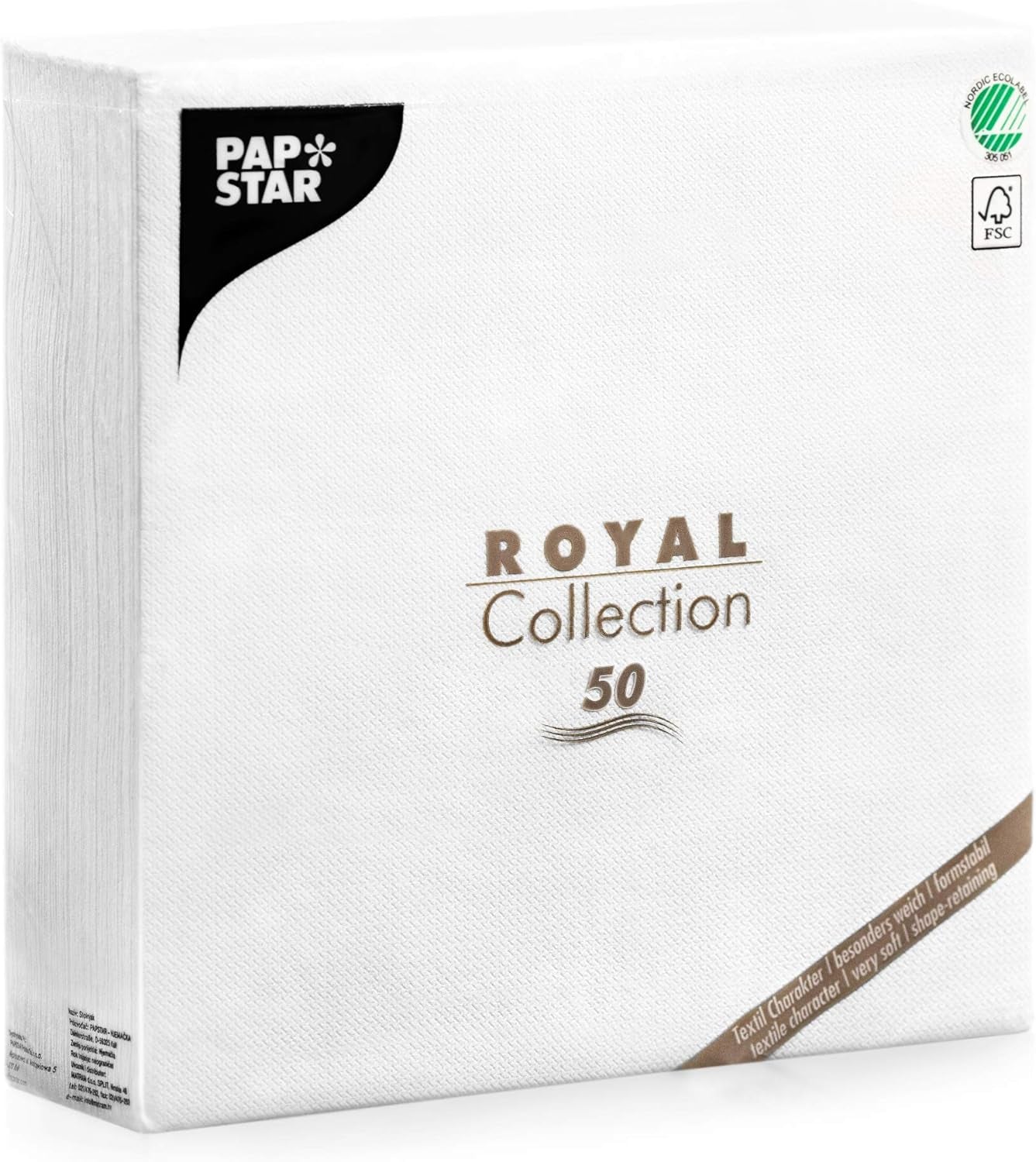 Papstar, 50 serwetek „ROYAL Collection” 1/4-krotnie 48 cm x 48 cm biały, #11577