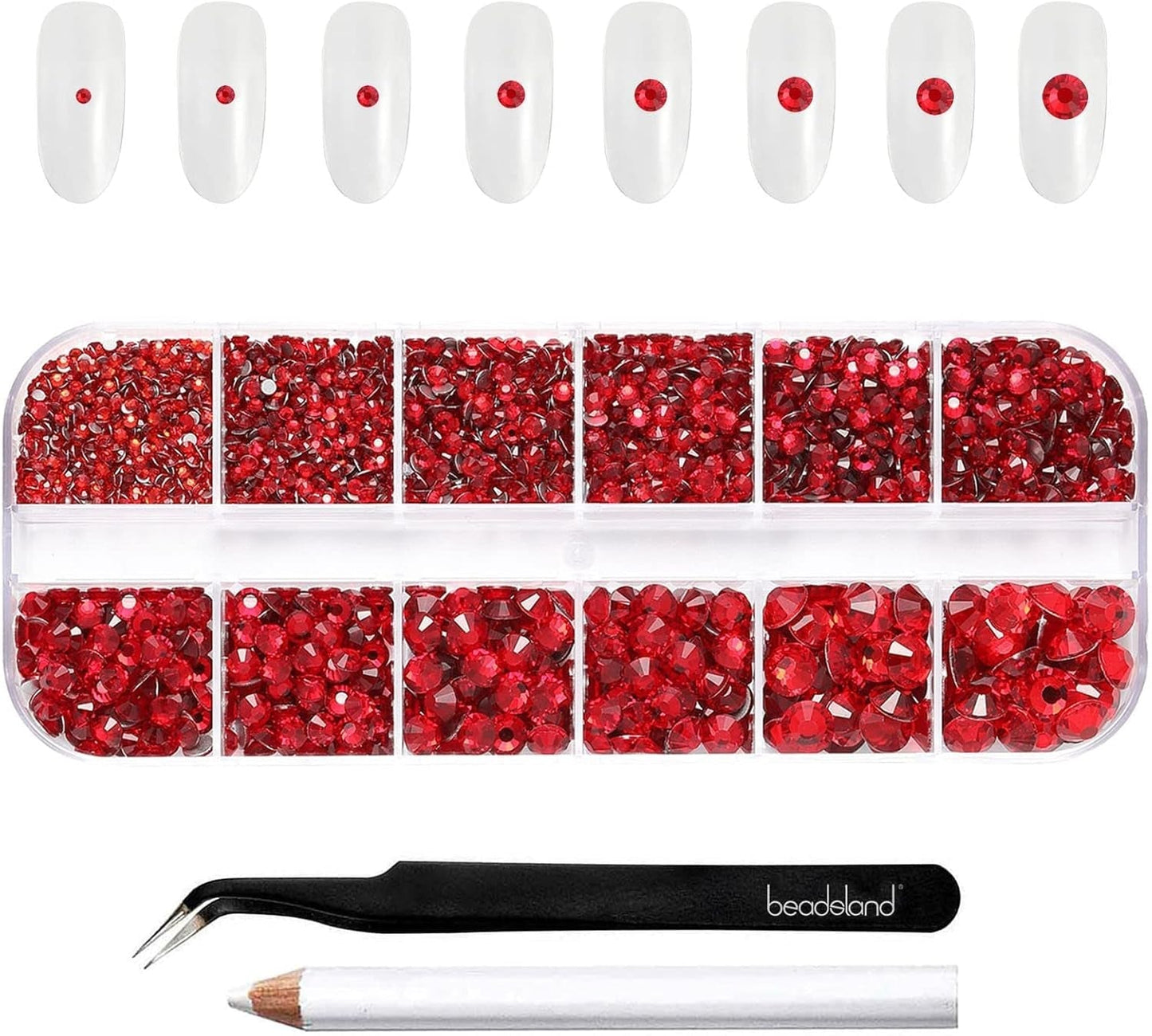 Beadsland 2500 szt. Glas Nailart Strasssteine ​​​​Kristall Flatback Edelsteine ​​​​Runde, ​​Für Handwerk Gemischt 8 Größen SS4 ~ SS30 Mit Picking Pinzette Und Stift (Kristall Weiss)