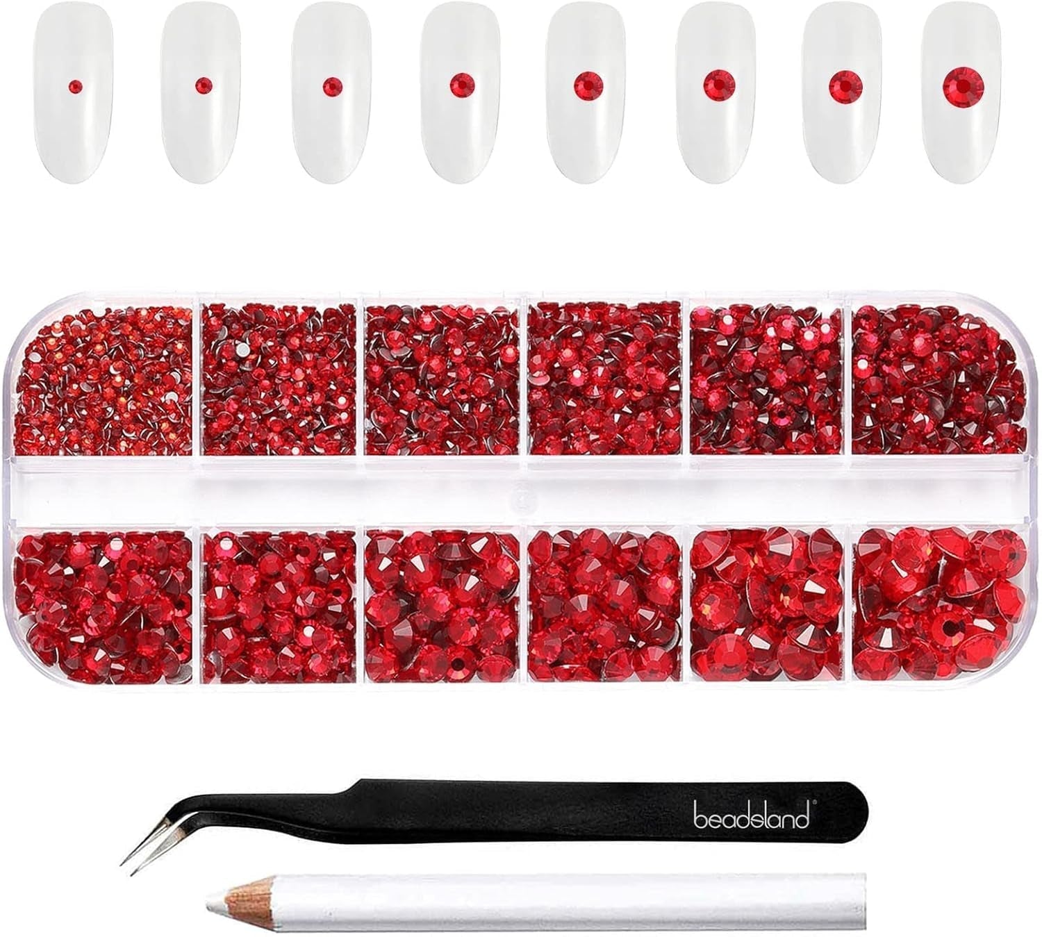 Beadsland 2500 szt. Glas Nailart Strasssteine ​​​​Kristall Flatback Edelsteine ​​​​Runde, ​​Für Handwerk Gemischt 8 Größen SS4 ~ SS30 Mit Picking Pinzette Und Stift (Kristall Weiss)