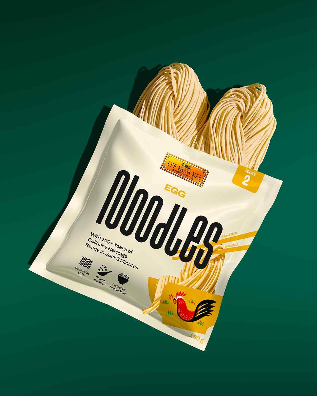 LEE KUM KEE Egg Noodles - Asian Egg Noodles, klasyka do dań z woka i zup, makaron półwytrawny, gotowy w 3 minuty, dwie porcje w opakowaniu, opakowanie zbiorcze 6 x 180g
