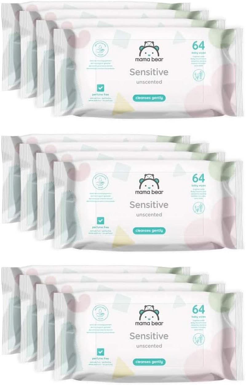 Naty Shop Mama Bear Sensitive Chusteczki dla niemowląt bezzapachowe, 64 szt. (12 szt.)