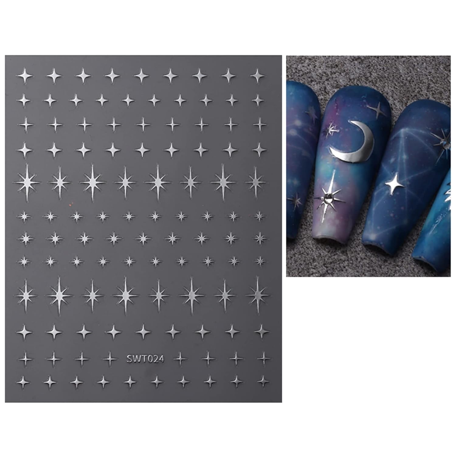 JMEOWIO Nagelsticker Mond Stern 9 Blatt Nail Art Naklejka Selbstklebend Nagelaufkleber Bunter Dekoration Nageldesign Zubehör
