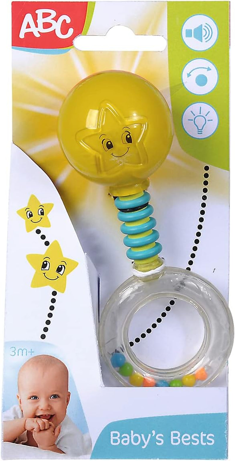 Simba 104010060 - ABC podświetlana grzechotka, zapala się po potrząśnięciu, 14cm, zabawka dla dziecka, grzechotka dla dziecka, pierwsze wyposażenie, od 3 miesiąca, żółta Jucarii Bebe Naty Shop Domyślny tytuł
