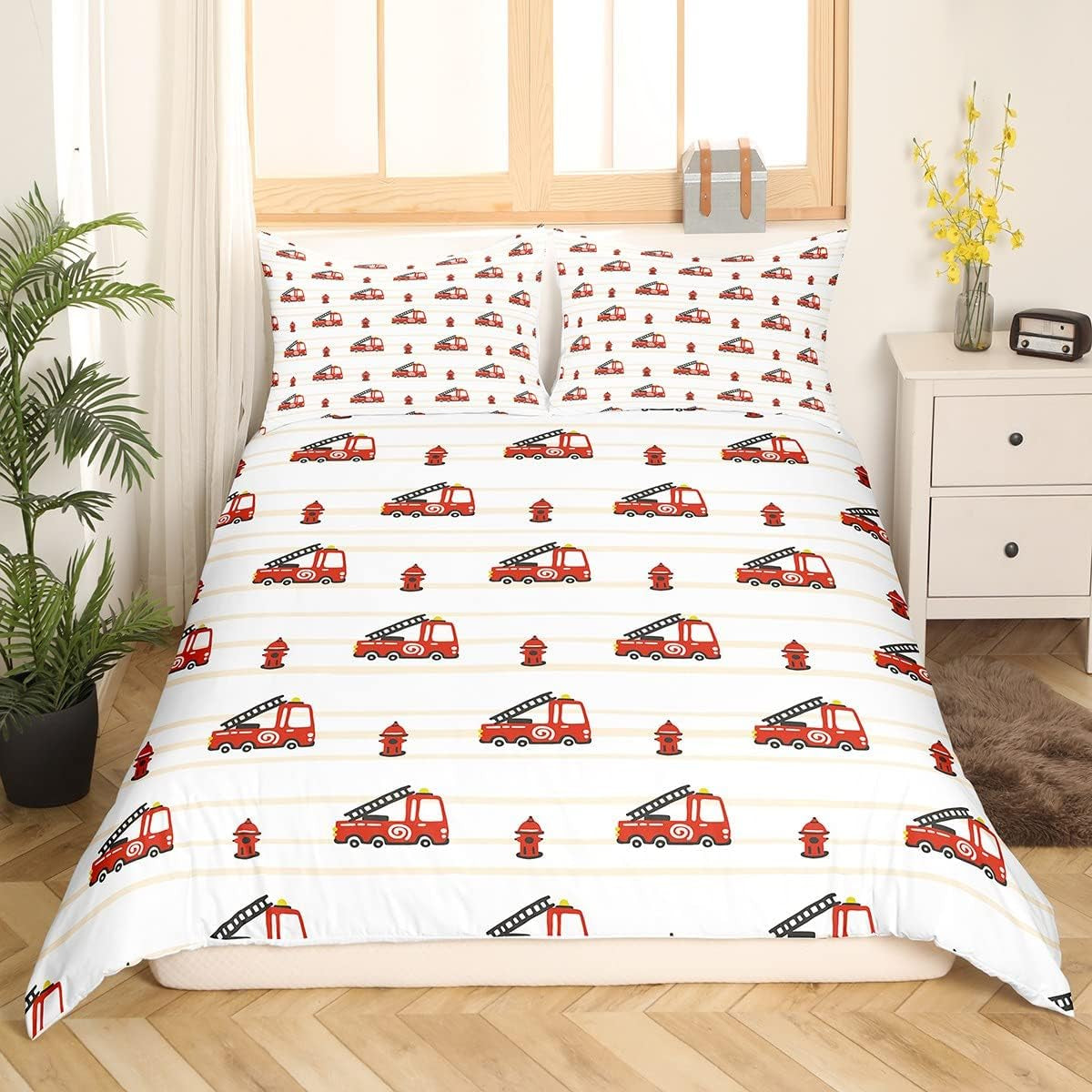 Zestaw Jungen Cartoon Auto Bedtuchen 135X200,Kinder Bau Fahrzeuge Tröster Abdeckung Für Kind Kleinkind Teens,Dinosaurier Bettbezug,Traktor Maschinerie Bagger Bettdecke Abdeckung,Lkw Autos Bedtuchen Naty Shop Multi 1 200*200+80*80*2
