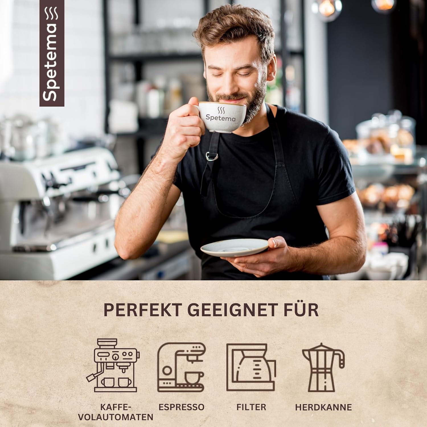 Spetema Kaffeebohnen Ragazzi Espresso Bar - 50% Arabica i 50% Robusta, Intensität 8/10, Mittlere Röstung, Zartes Aroma & Dichtes Geschmackserlebnis, 1 kg.