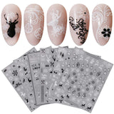 JMEOWIO Nagelsticker Weihnachten 9 Blatt Nail Art Naklejka Selbstklebend Nagelaufkleber Schneeflocke Schneemann Festival Weißes Gold Dekoration Nageldesign Zubehör