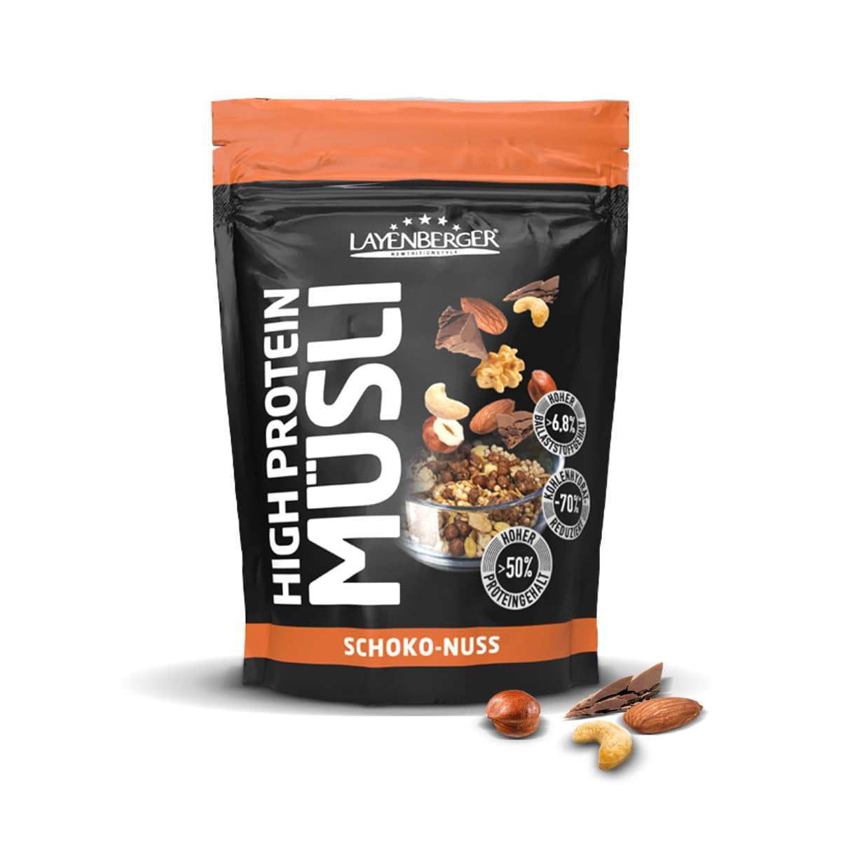 Layenberger 3K Muesli wysokobiałkowe, 50% Eiweiß i 18% Kohlenhydrat - opakowanie pojedyncze (1X 390 G) - Schoko-Nuss Cereale Naty Shop 390 G (opakowanie 1Er) Schoko-Nuss