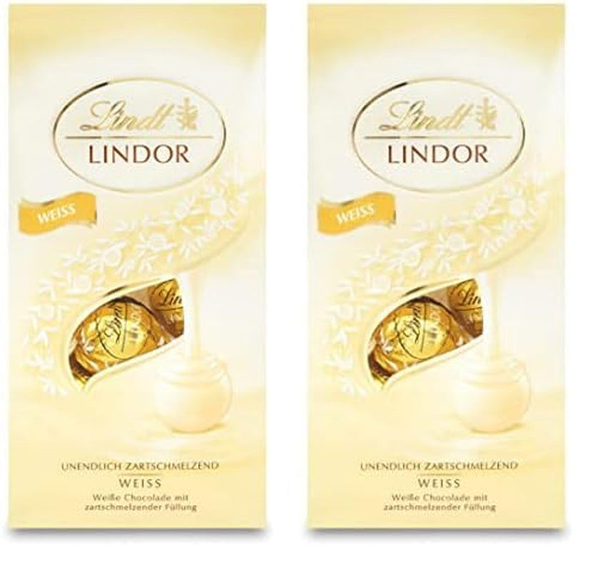 Kulki Lindt z białej czekolady LINDOR | Worek 137g | Około. 10 kulek z białej czekolady z rozpływającym się w ustach nadzieniem | Czekoladowy zestaw upominkowy | Zestaw upominkowy z czekoladą (2 sztuki)