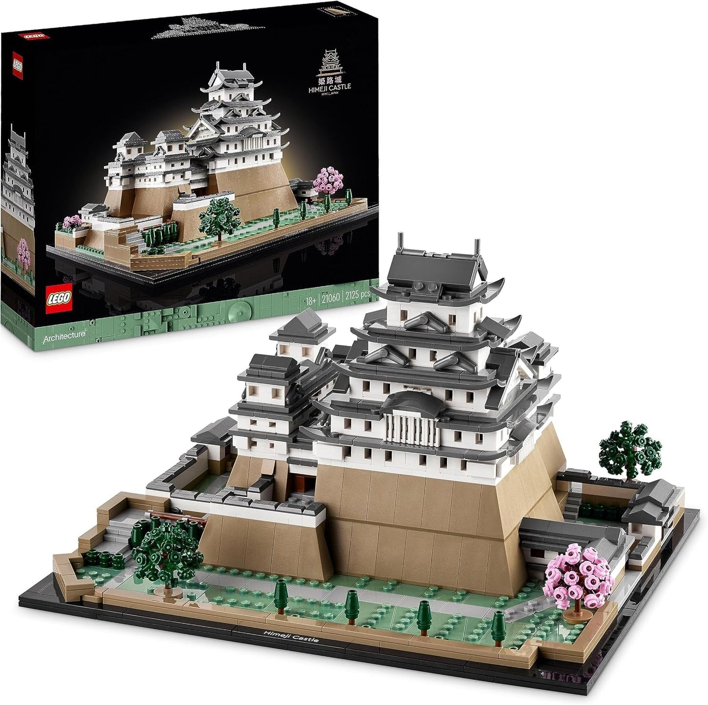 LEGO Architecture Model zamku Himeji dla dorosłych Kolekcja punktów orientacyjnych Zestaw dla fanów kreatywnego ogrodnictwa i kultury japońskiej z drzewem kwitnącej wiśni Prezent dla niego i dla niej 21060 Zestawy do budowania Besuche den LEGO-Store Single
