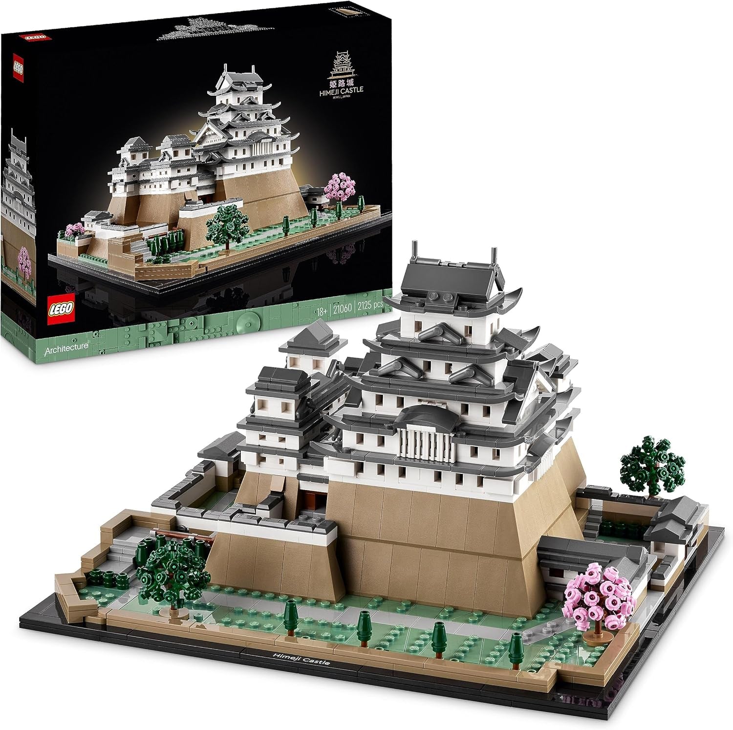 LEGO Architecture Model zamku Himeji dla dorosłych Kolekcja punktów orientacyjnych Zestaw dla fanów kreatywnego ogrodnictwa i kultury japońskiej z drzewem kwitnącej wiśni Prezent dla niego i dla niej 21060 Zestawy do budowania Besuche den LEGO-Store Single