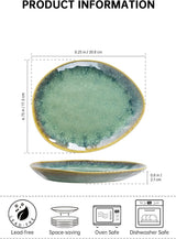 Henten Home Specjalne talerze kamionkowe, miski na przekąski i sosy - 20x17cm dla 4 osób, porcelanowe talerze śniadaniowe - nowoczesny zielony design
