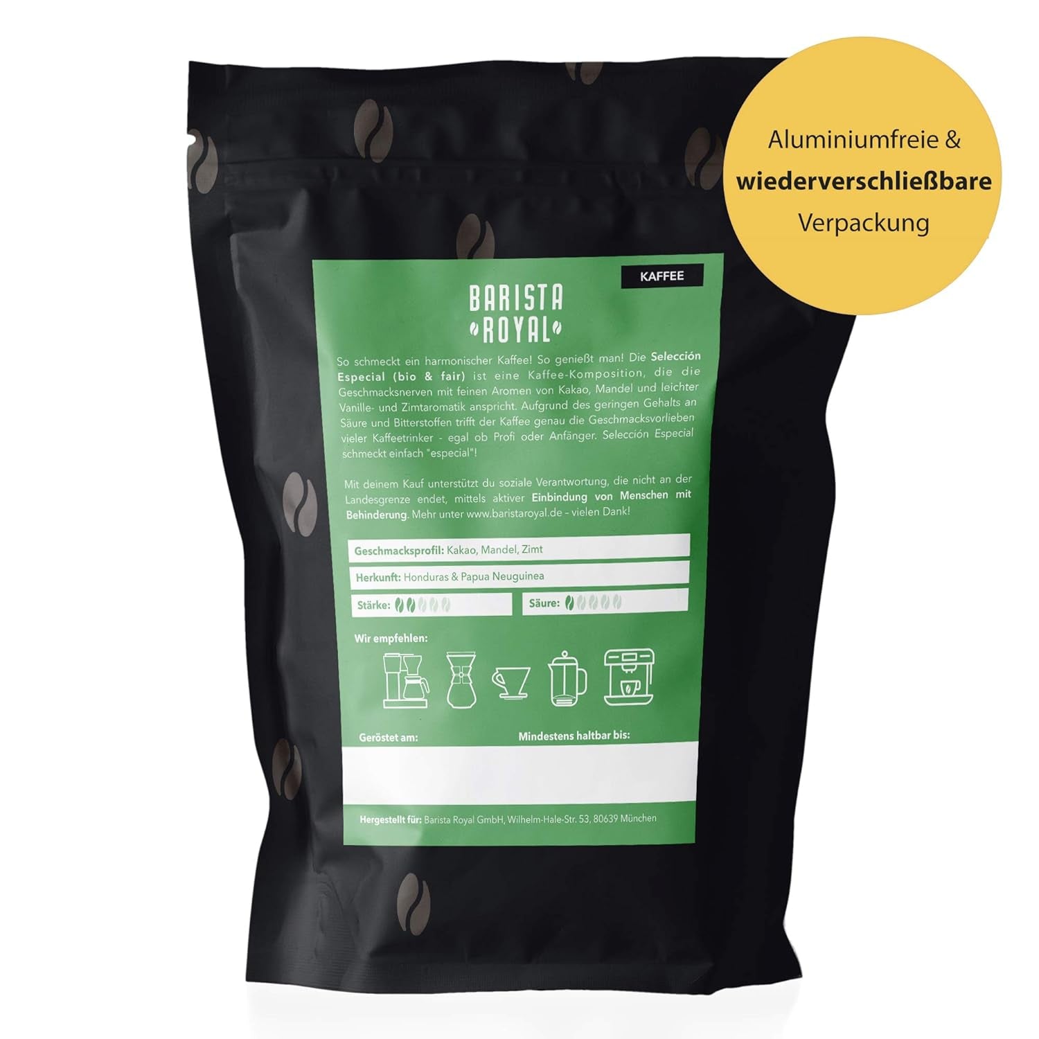 BARISTA ROYAL Bio Kaffeebohnen 1kg „Wybór Specjalny” | Frische Kaffeebohnen direkt gehandelt | 70% Arabika, 30% Robusta Kaffee ganze Bohnen | Idealny do maszyn w pełni automatycznych i filtrujących