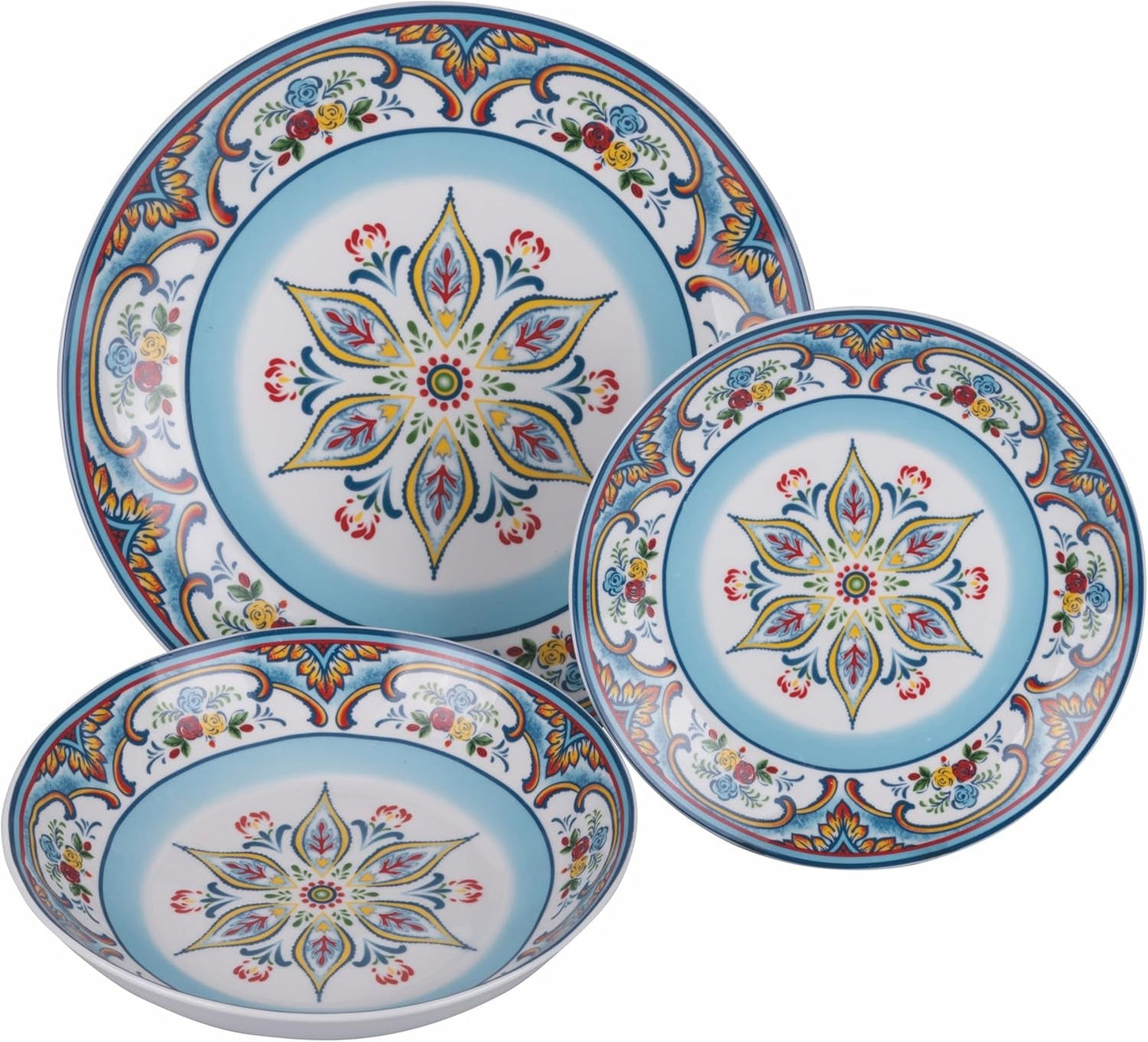 Serwis obiadowy porcelanowy 18 szt., 6 różnych kompletów talerzy, Andaluzja