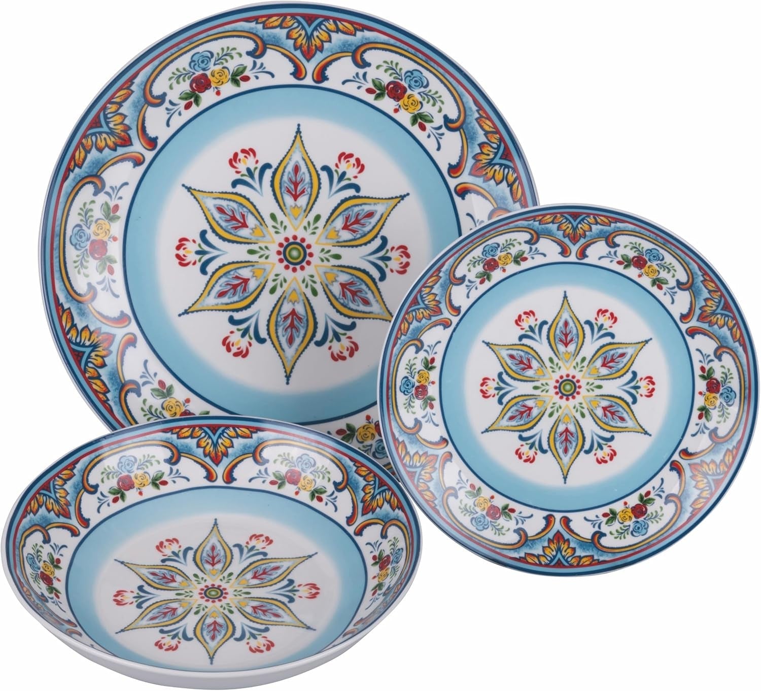 Serwis obiadowy porcelanowy 18 szt., 6 różnych kompletów talerzy, Andaluzja