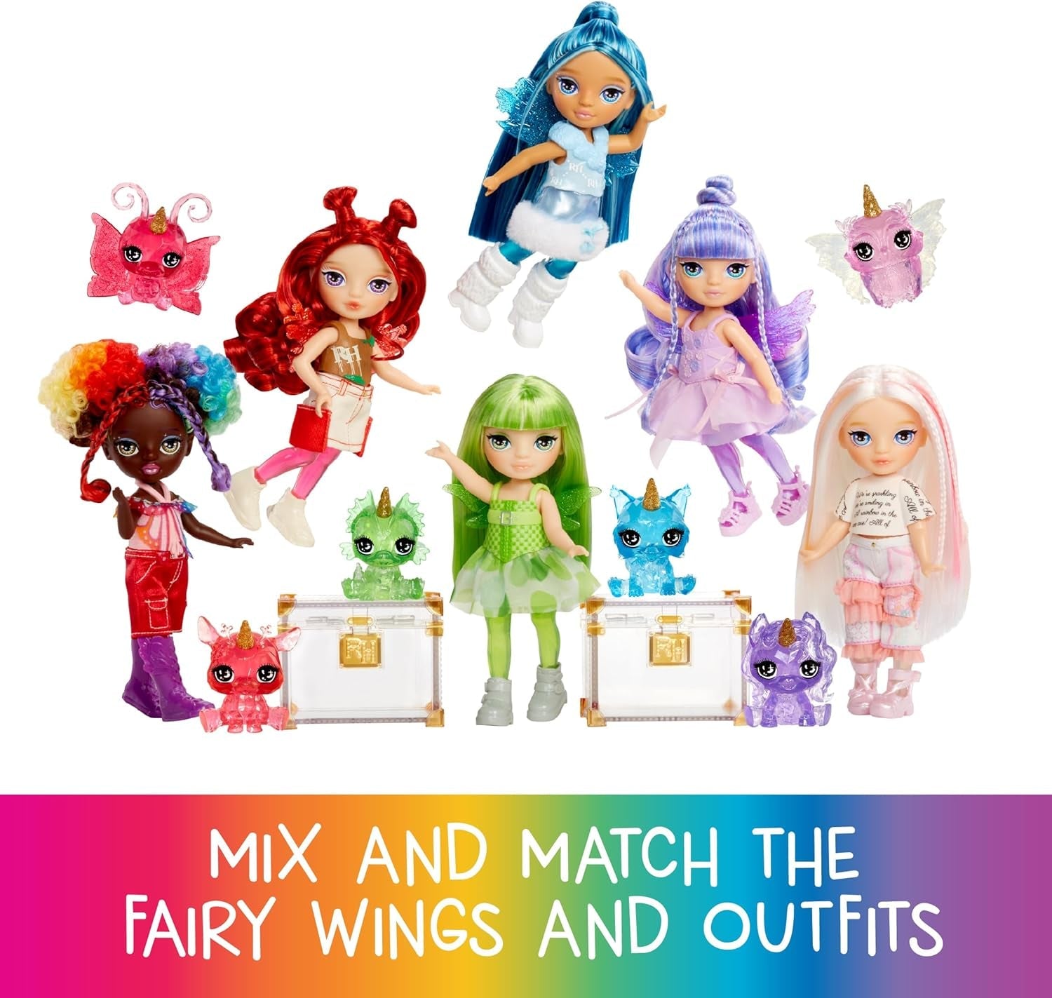 Rainbow High Littles Rainbow Fantasy Fairy and Pet - szmaragdowy, zielony - 14 cm przegubowa mała lalka fantasy smok z wymiennymi skrzydłami wróżki, słodki prezent dla dzieci w wieku 4 lat i starszych
