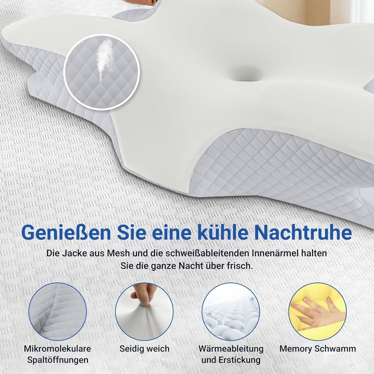 NVKHG Poduszka z pianki memory Ergonomiczna poduszka pod szyję Poduszka pod głowę, Poduszka z pianki Memory Poduszka pod głowę dla osób śpiących na boku, plecach i brzuchu, poprawiająca jakość snu, 60X41X13/11 cm Poduszki ortopedyczne szyjki macicy Naty Shop
