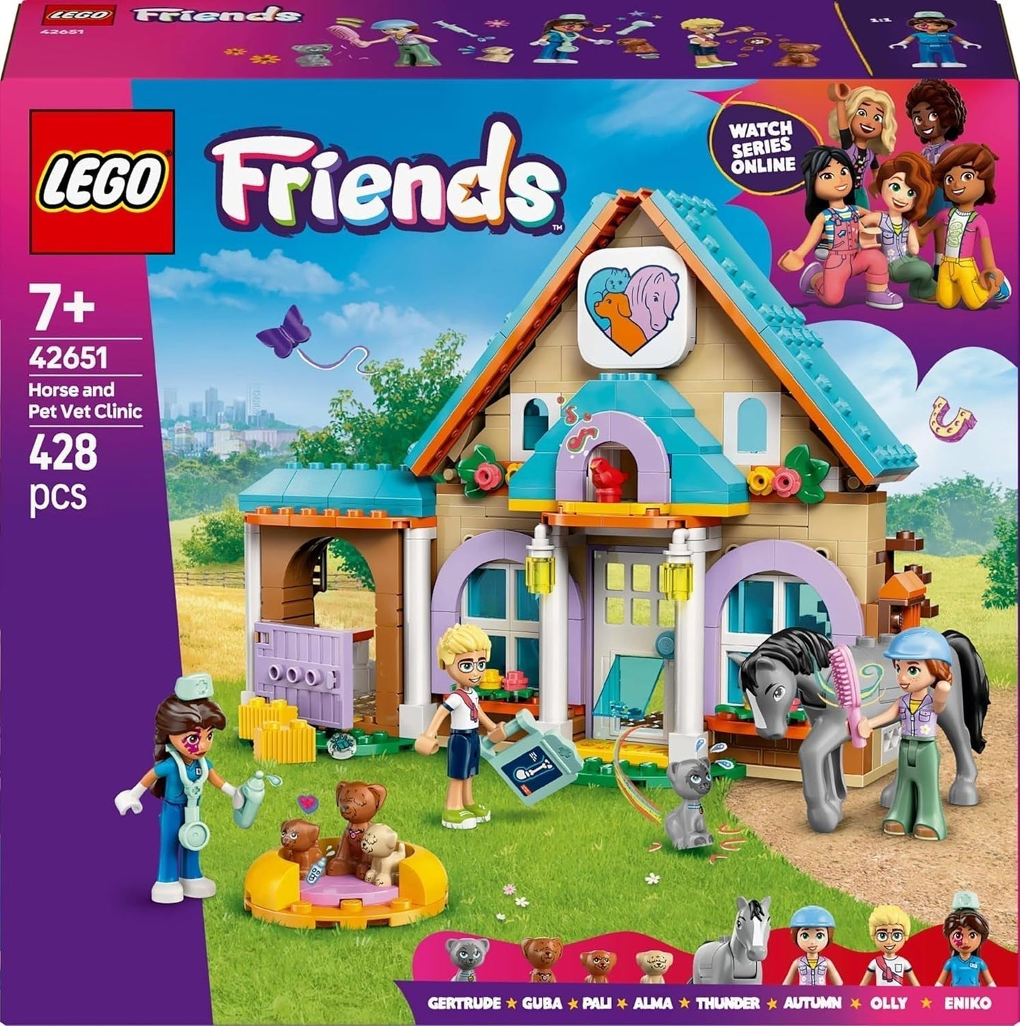 LEGO Friends Gabinet weterynaryjny dla koni i zwierząt domowych, zestaw do budowania i zabawy do pomysłowej zabawy w odgrywanie ról z 3 minifigurkami i 5 figurkami zwierząt, pomysł na prezent dla dziewczynek w wieku 7 lat 42651 Zestawy do budowania Besuche den LEGO-Store