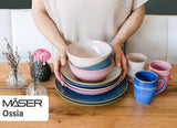 MĘSER 931736 Zestaw obiadowy dla 4 osób w śródziemnomorskim stylu vintage, łączony serwis z 16 elementami w kolorze piaskowoszarym, ceramicznym i piaskowoszarym