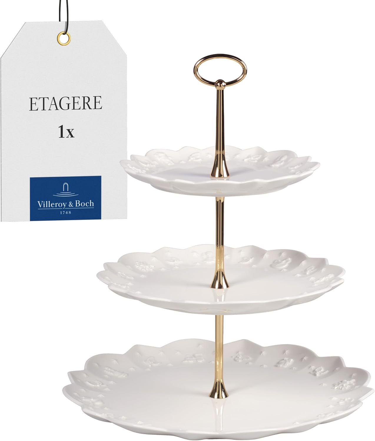 Półka Villeroy & Boch Toys Delight Royal Classic, dekoracyjny, warstwowy stojak na ciasteczka, ciastka i małe kawałki ciasta, porcelana premium, biały