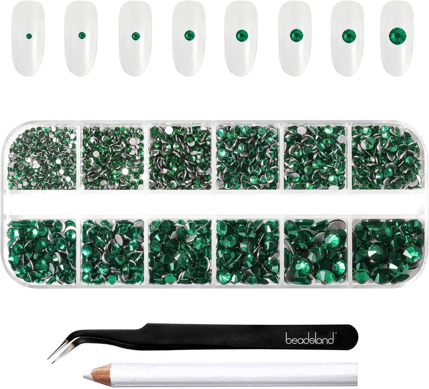 Beadsland 2500 szt. Glas Nailart Strasssteine ​​​​Kristall Flatback Edelsteine ​​​​Runde, ​​Für Handwerk Gemischt 8 Größen SS4 ~ SS30 Mit Picking Pinzette Und Stift (Kristall Weiss)