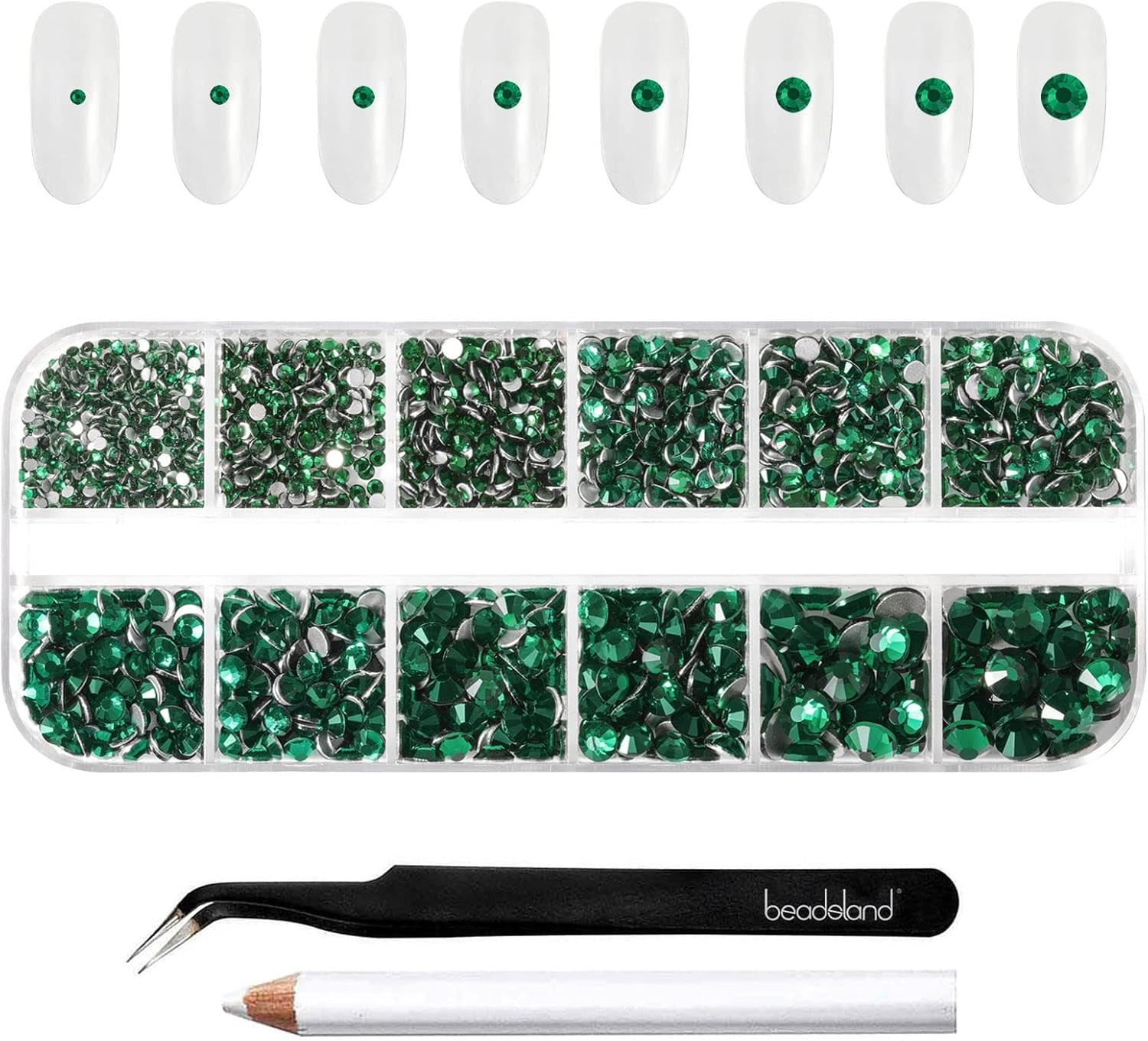 Beadsland 2500 szt. Glas Nailart Strasssteine ​​​​Kristall Flatback Edelsteine ​​​​Runde, ​​Für Handwerk Gemischt 8 Größen SS4 ~ SS30 Mit Picking Pinzette Und Stift (Kristall Weiss)