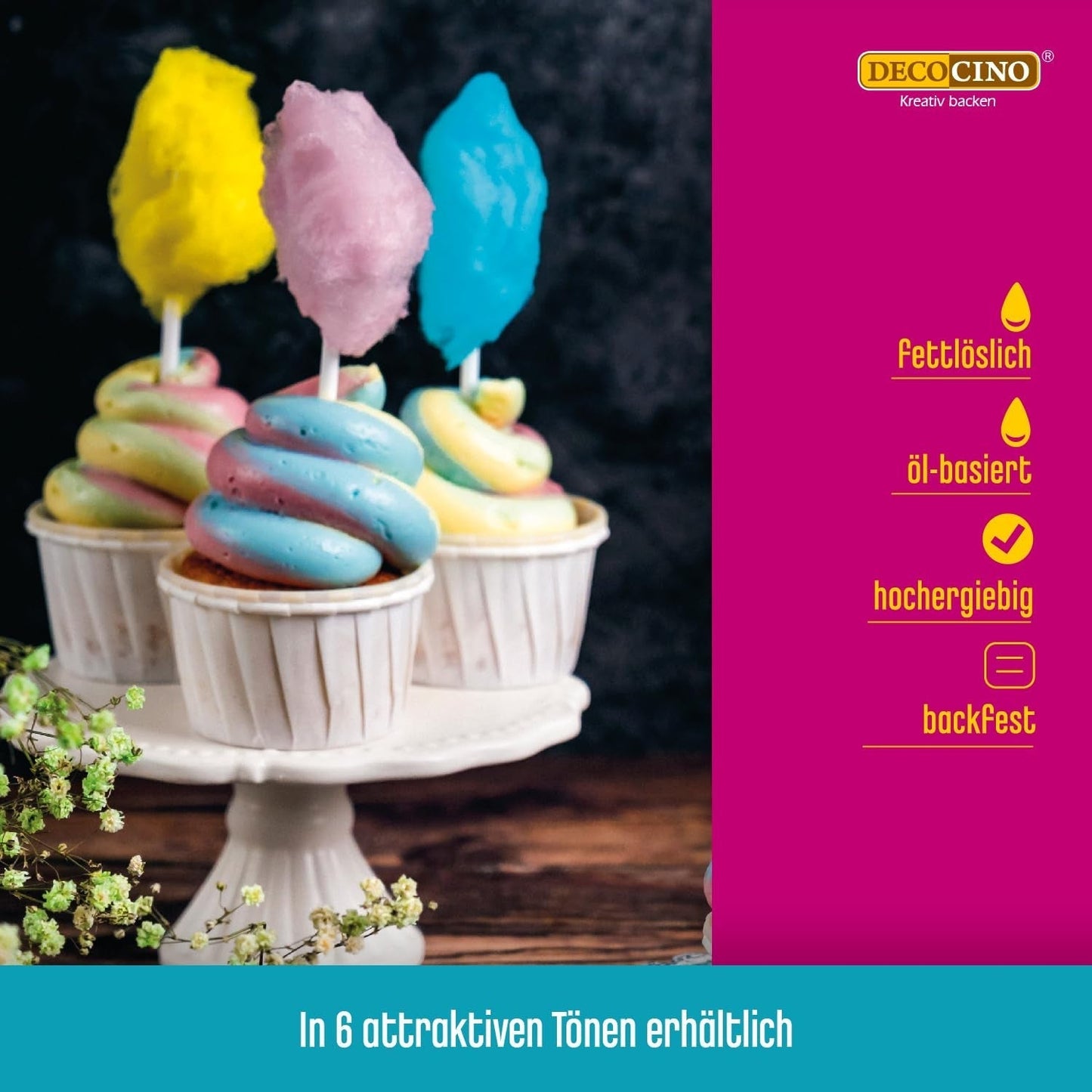 DECOCINO Żółta pasta koloryzująca rozpuszczalna w tłuszczach - 15 g - Barwnik spożywczy na bazie oleju, idealny do barwienia czekolady, kremu maślanego, ciasta na fondant lub ciasteczka