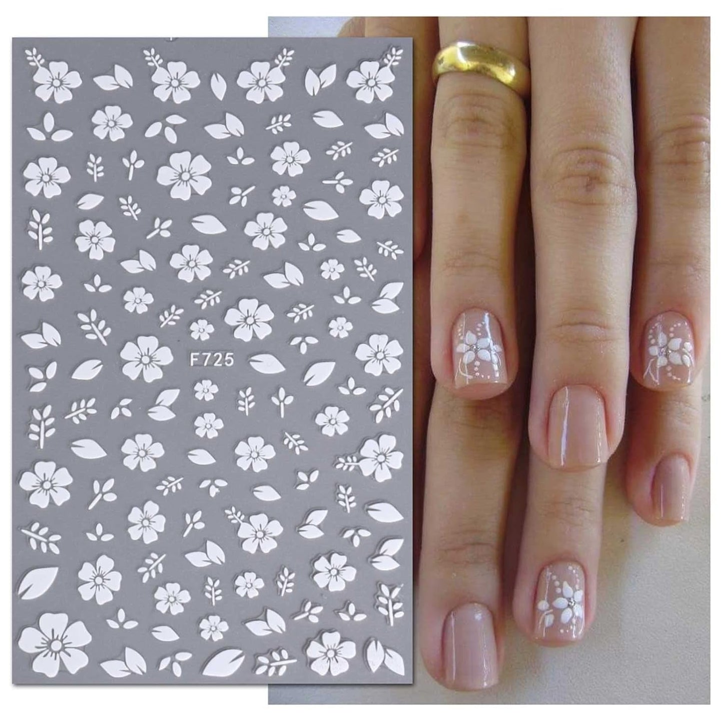 JMEOWIO Nagelsticker Frühling Weiße Blume 9 Blatt Nail Art Naklejka Selbstklebend Nagelaufkleber Sommer Blumen Dekoration Nageldesign Zubehör