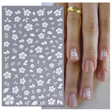 JMEOWIO Nagelsticker Frühling Weiße Blume 9 Blatt Nail Art Naklejka Selbstklebend Nagelaufkleber Sommer Blumen Dekoration Nageldesign Zubehör