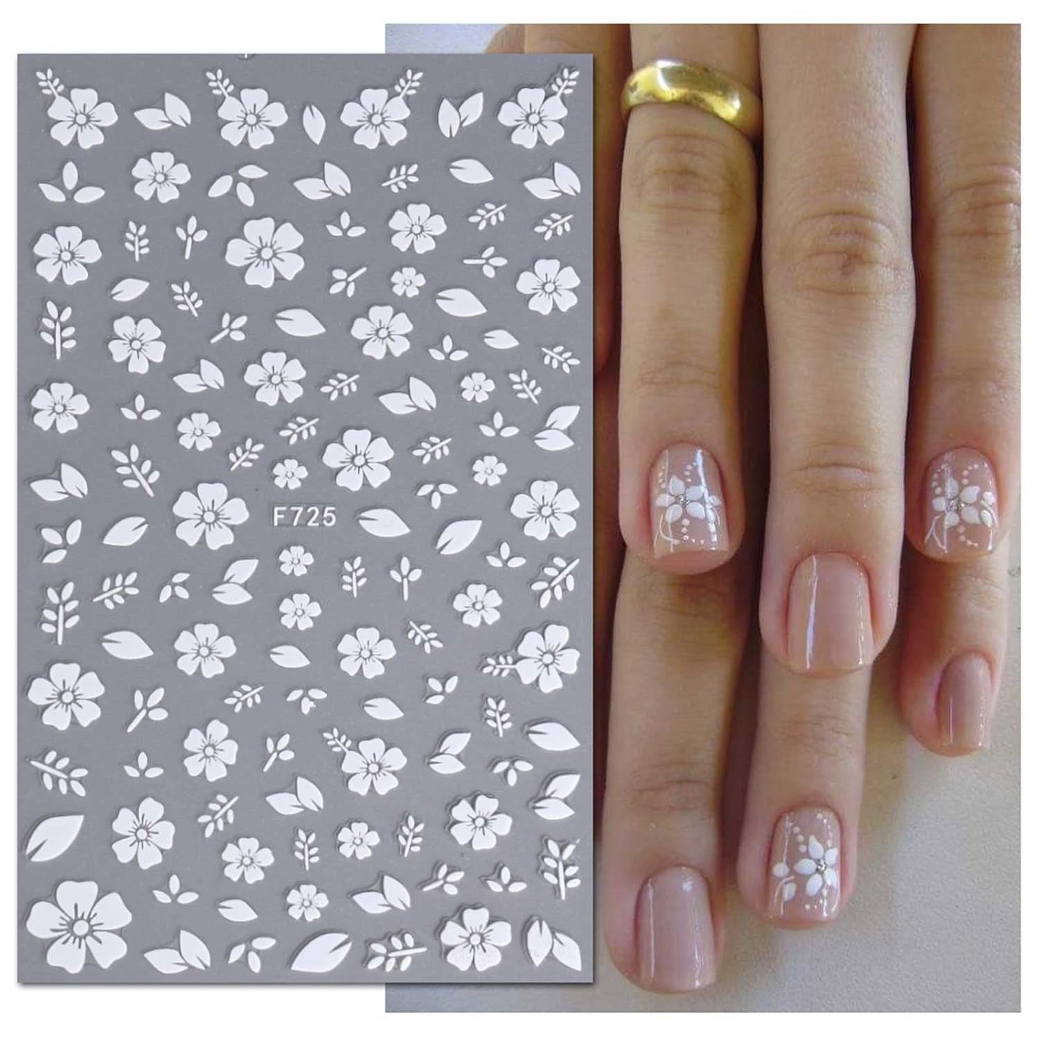 JMEOWIO Nagelsticker Frühling Weiße Blume 9 Blatt Nail Art Naklejka Selbstklebend Nagelaufkleber Sommer Blumen Dekoration Nageldesign Zubehör