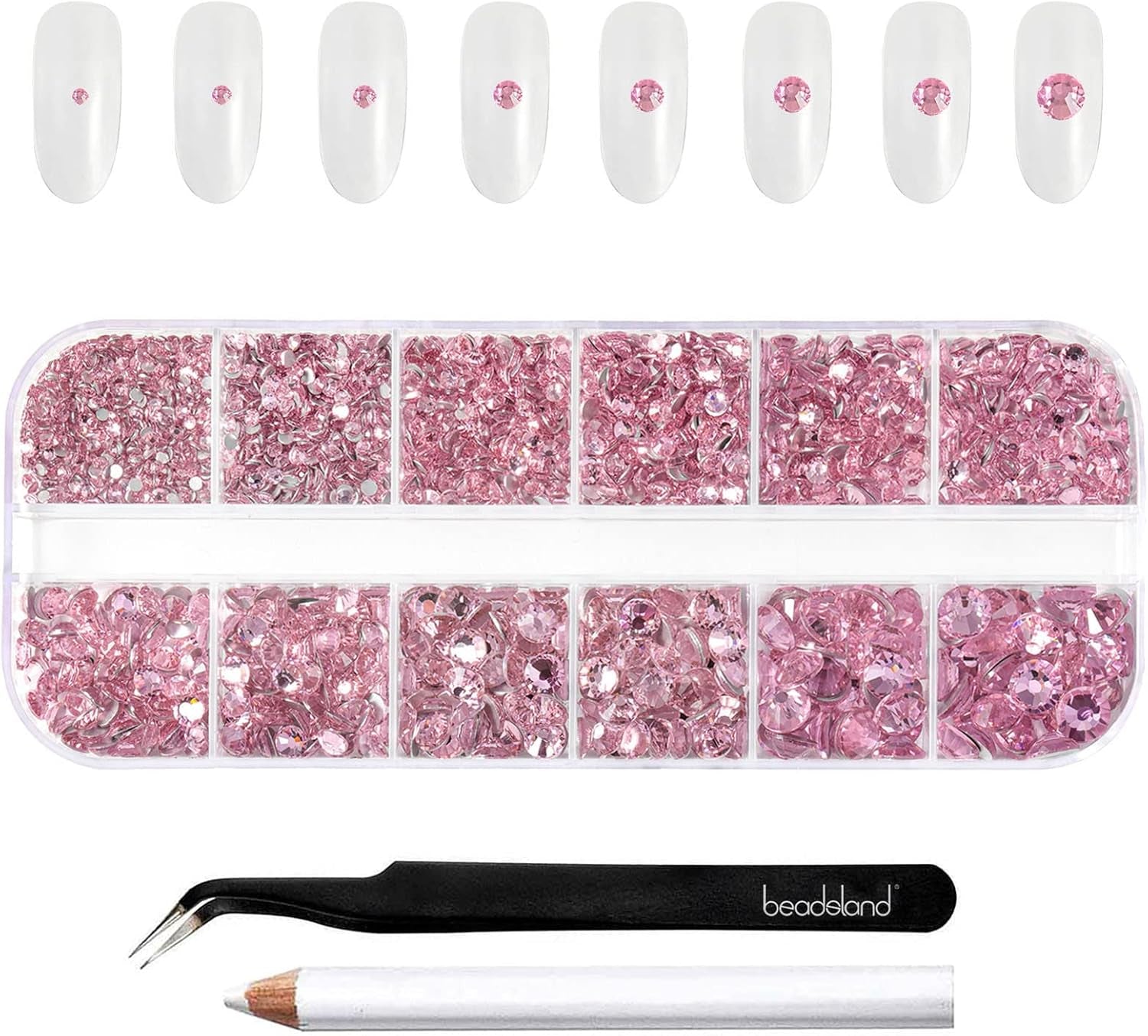Beadsland 2500 szt. Glas Nailart Strasssteine ​​​​Kristall Flatback Edelsteine ​​​​Runde, ​​Für Handwerk Gemischt 8 Größen SS4 ~ SS30 Mit Picking Pinzette Und Stift (Kristall Weiss)